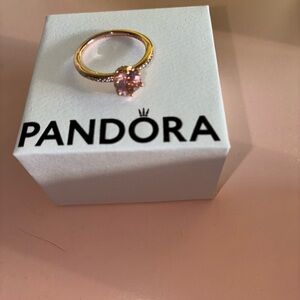 Pandora Rose Gold Tone Ring with Pink Center Stone